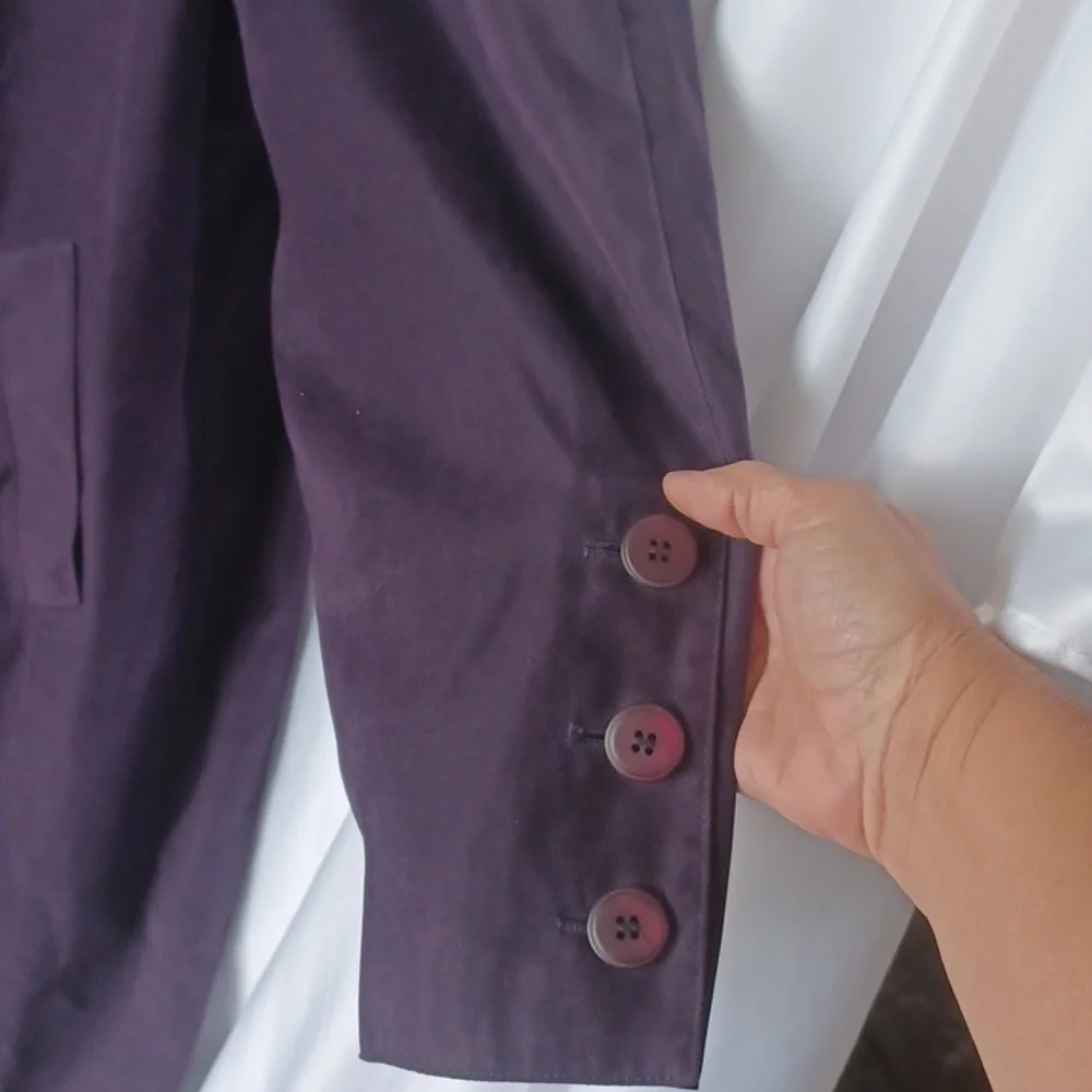 VINTAGE 80s Purple Lined Trench Coat Size 6, zip out lining